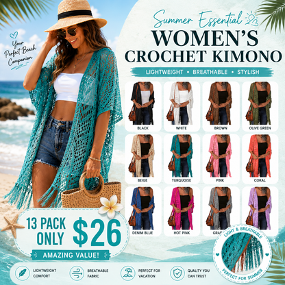 ✨ Women's Oversized Open Front Crochet Knit Cardigan 🌸 – Lightweight Tassel Kimono 💕