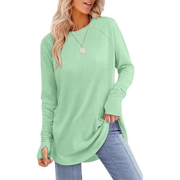 🌿 Women’s Casual Long Sleeve Tunic Top – Thumbhole Crew Neck Curved Hem Shirt for Leggings