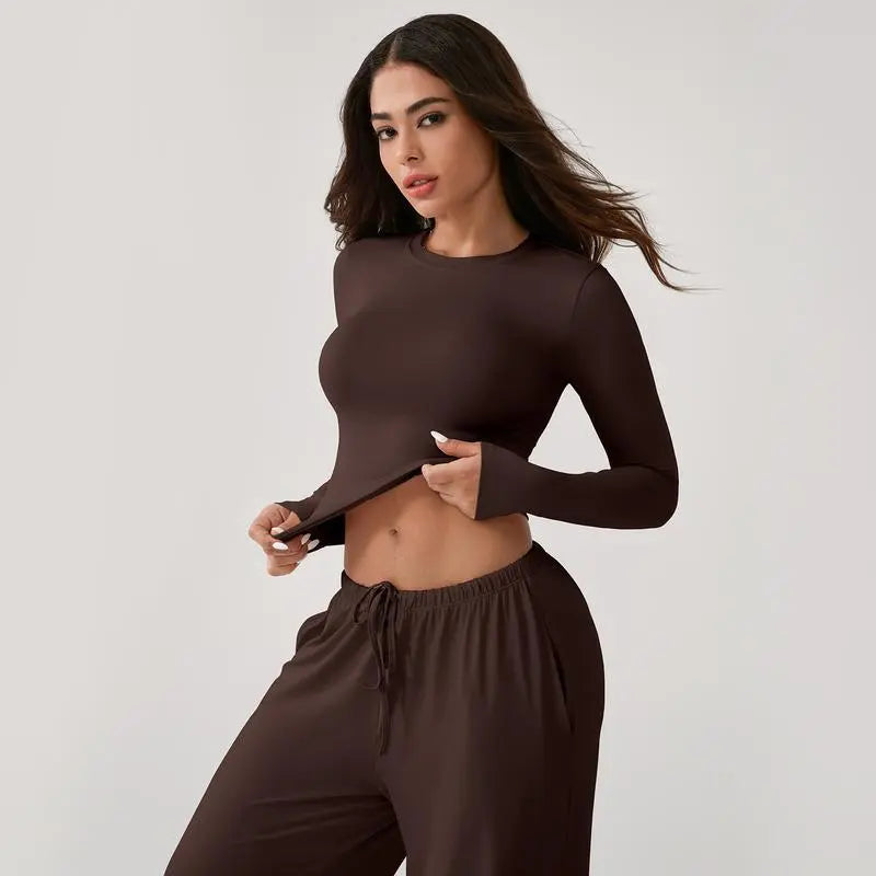 Women’s Long-Sleeve Top & Wide-Leg Pants Matching Set | Effortless Style & All-Day Comfort ✨