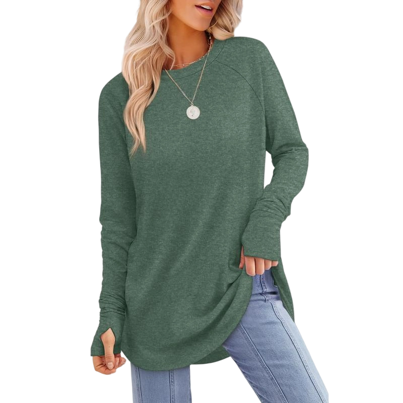 🍁 Women's Long Sleeve Tunic Top with Thumb Holes | ✨ Soft Crew Neck Shirt for Leggings