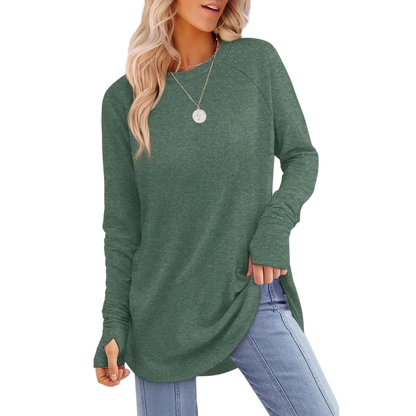 🍁 Women's Long Sleeve Tunic Top with Thumb Holes | ✨ Soft Crew Neck Shirt for Leggings