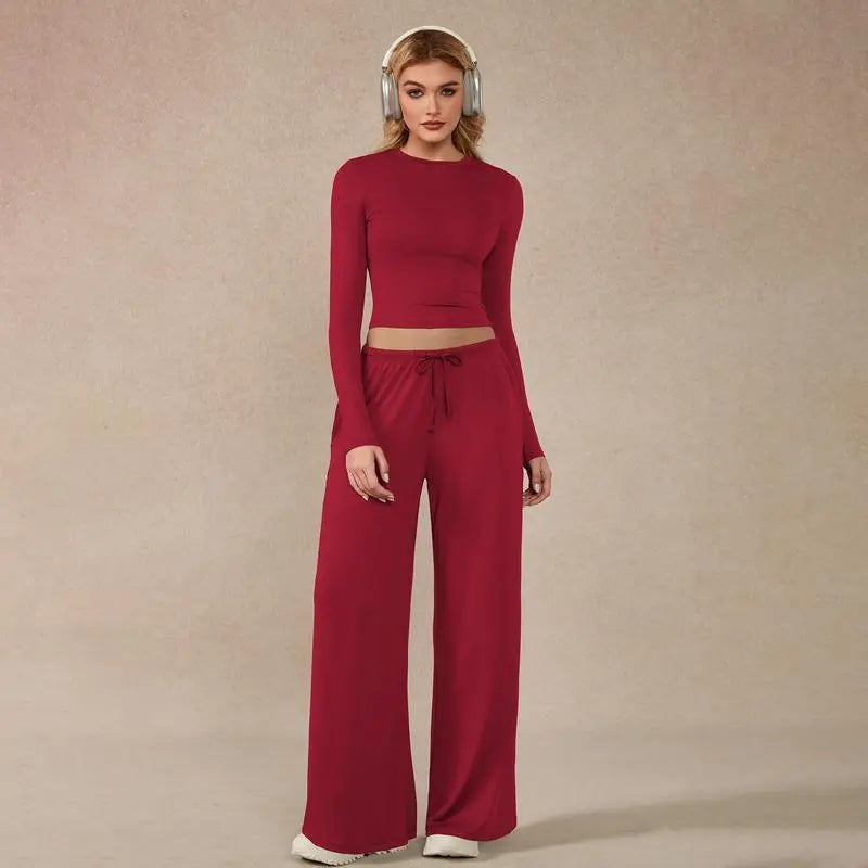 Women’s Long-Sleeve Top & Wide-Leg Pants Matching Set | Effortless Style & All-Day Comfort ✨