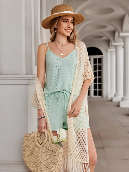 ✨ Women's Oversized Open Front Crochet Knit Cardigan 🌸 – Lightweight Tassel Kimono 💕