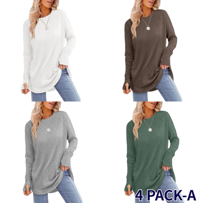 🍁 Women's Long Sleeve Tunic Top with Thumb Holes | ✨ Soft Crew Neck Shirt for Leggings