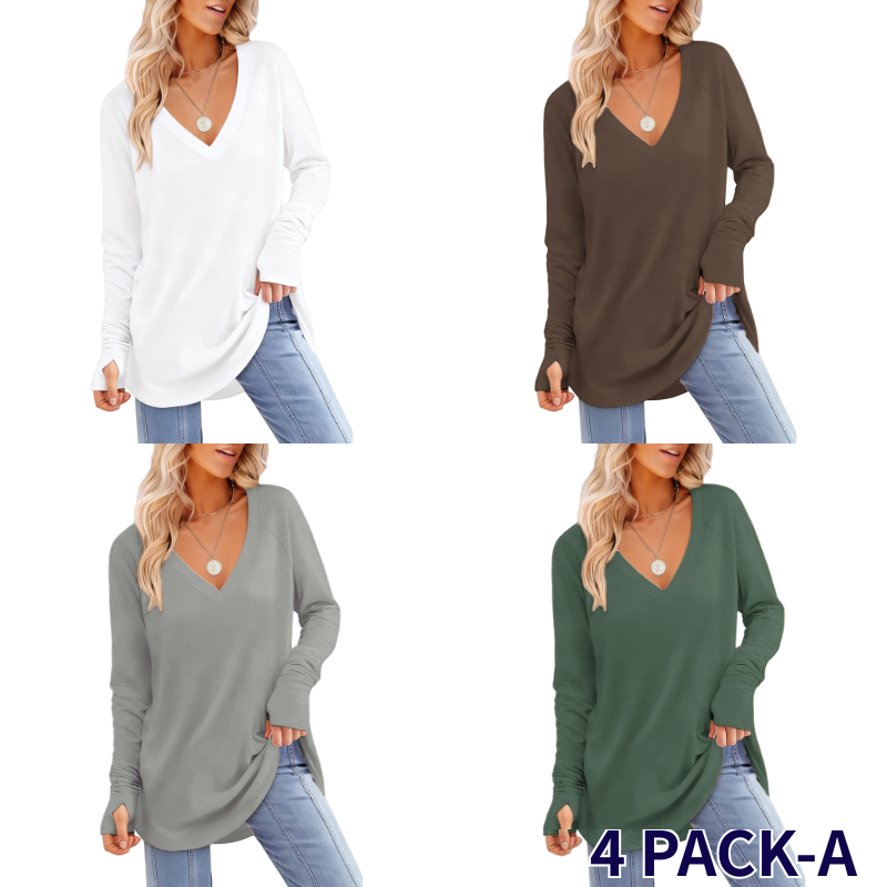 🍁 Women's Long Sleeve Tunic Top with Thumb Holes | ✨ Soft Crew Neck Shirt for Leggings