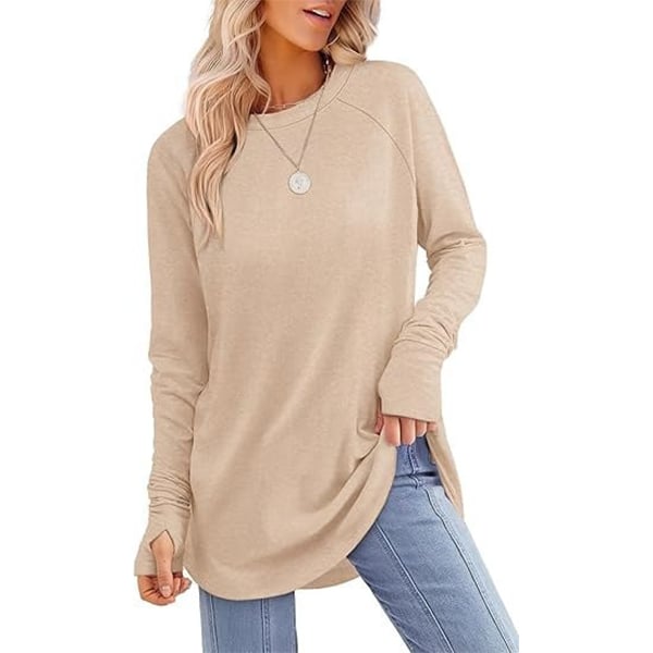 🌿 Women’s Casual Long Sleeve Tunic Top – Thumbhole Crew Neck Curved Hem Shirt for Leggings