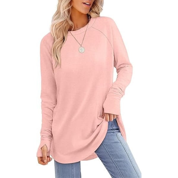 🌿 Women’s Casual Long Sleeve Tunic Top – Thumbhole Crew Neck Curved Hem Shirt for Leggings
