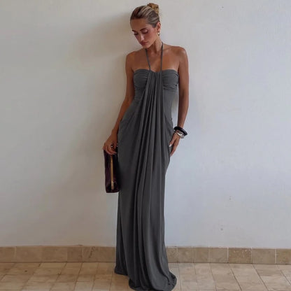 👗 Women's Halter Tie Back Maxi Dress with Pockets | Flowy Sleeveless Summer Beach Vacation Dress ☀️🏖️