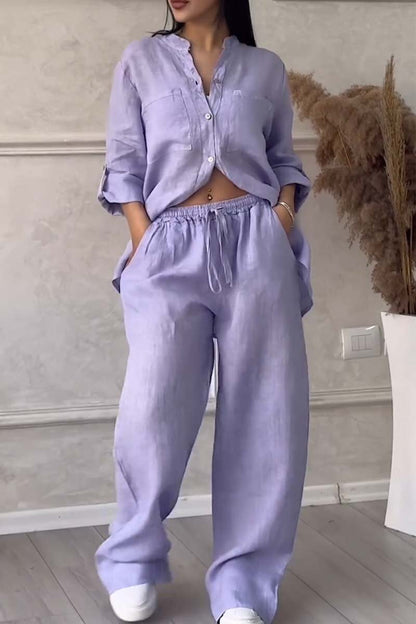 🎄Casual solid color cotton and linen pants two-piece set
