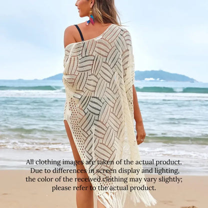 ✨ Women's Oversized Open Front Crochet Knit Cardigan 🌸 – Lightweight Tassel Kimono 💕