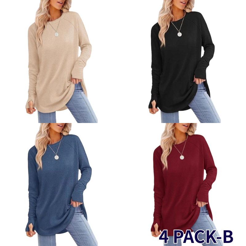 🍁 Women's Long Sleeve Tunic Top with Thumb Holes | ✨ Soft Crew Neck Shirt for Leggings